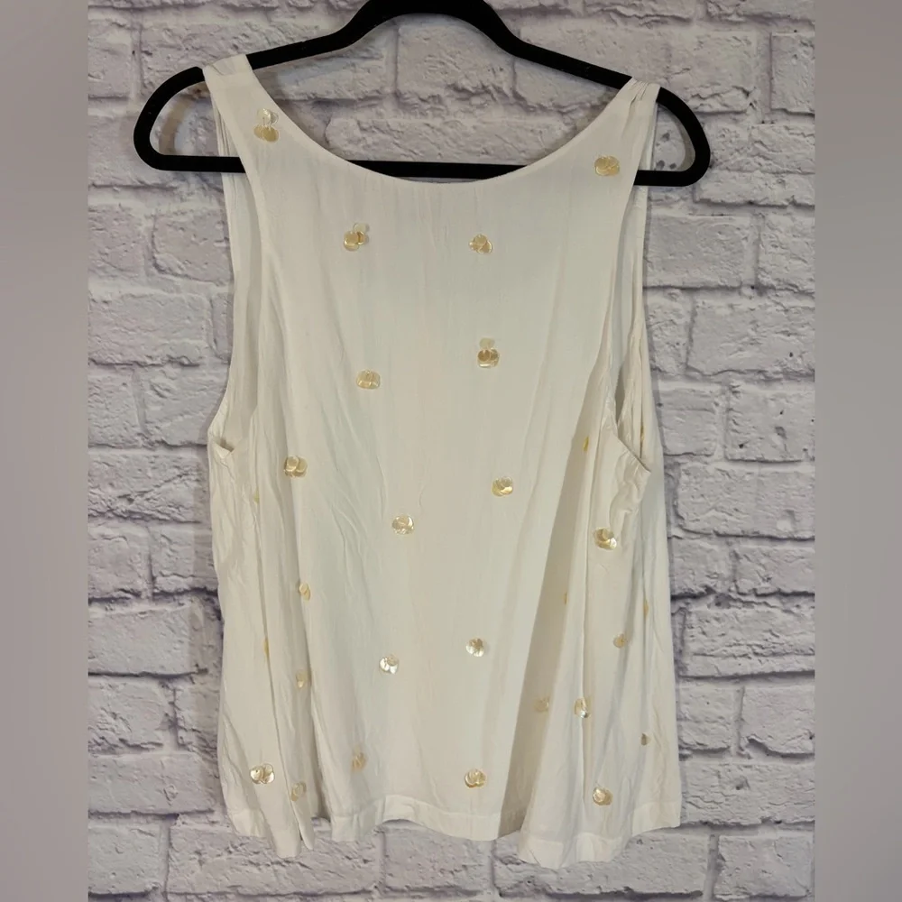 LOFT Ivory Sequin Beaded Embellished Sleeveless Tank Top Blouse Size XXL - Picture 6 of 6